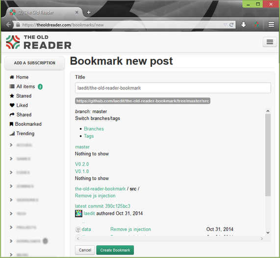 The Old Reader Bookmark