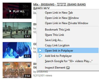 PotPlayer YouTube Shortcut, Open Links