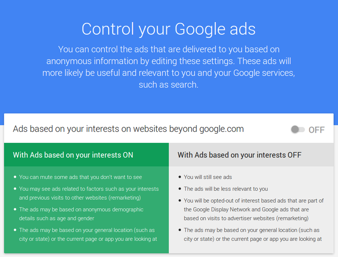 Interest-based advertising opt-out (by Google)
