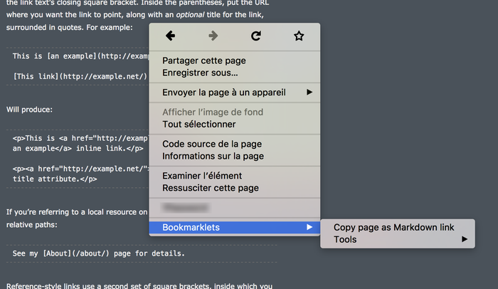 Bookmarklets context menu