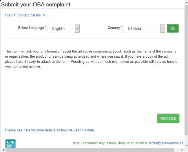OBA Consumer Complaints Tool