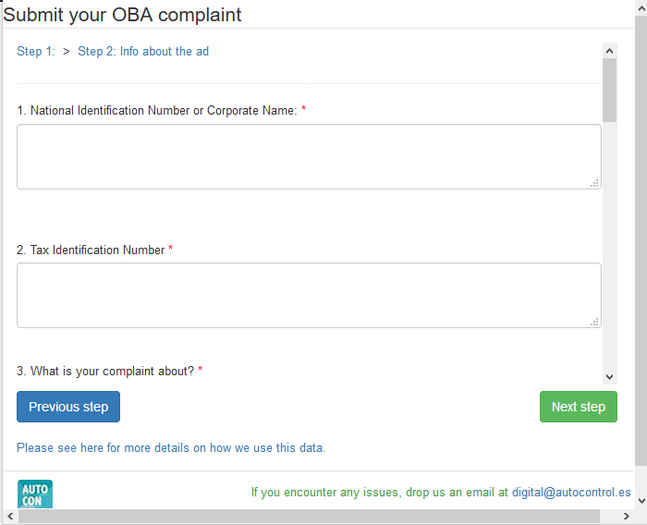 OBA Consumer Complaints Tool