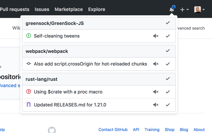 Notifications Preview for GitHub