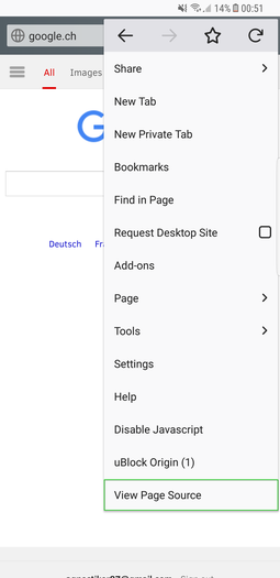 View Page Source (Mobile)