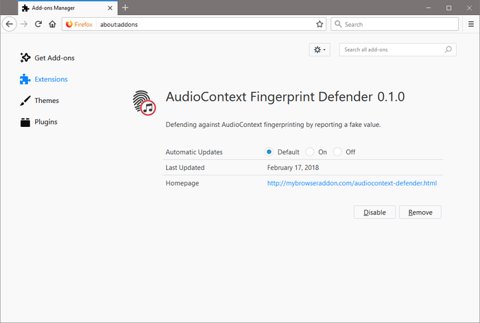 AudioContext Fingerprint Defender