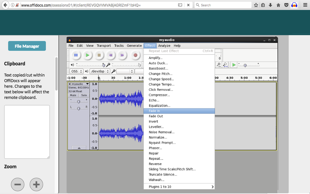 Audio editor online Audacity with Telegram