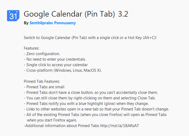Google Calendar (Pin Tab)