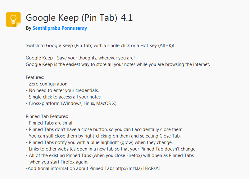 Google Keep (Pin Tab)