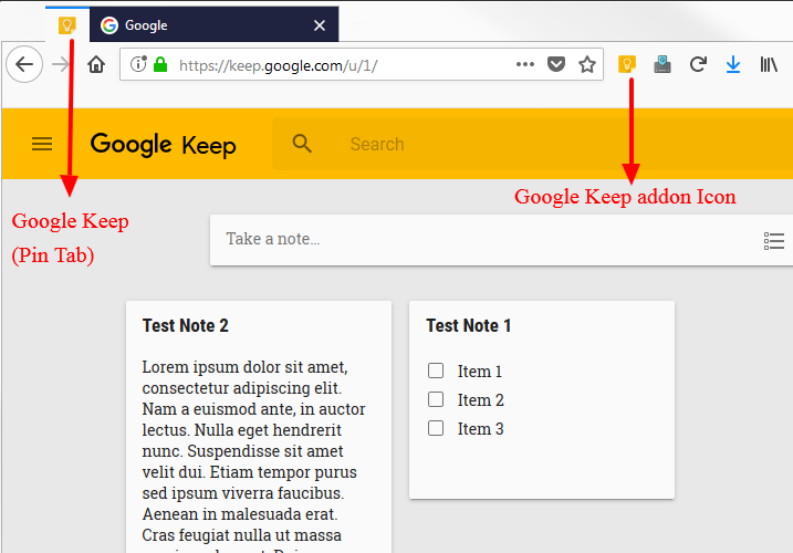 Google Keep (Pin Tab)