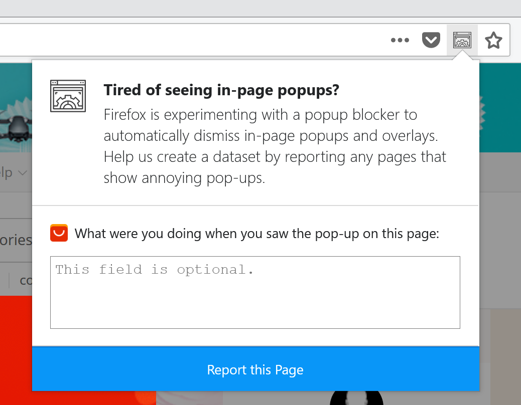In-Page Pop-up Reporter