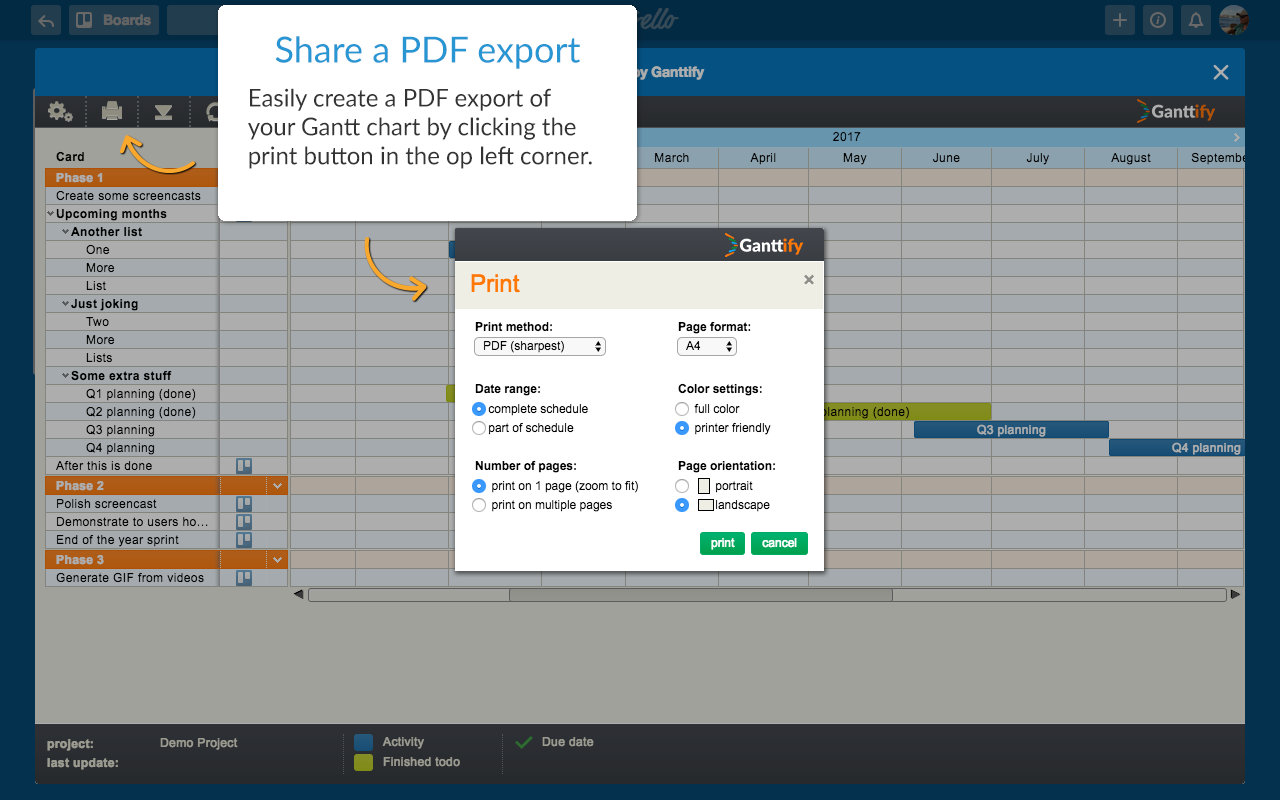 Gantt chart for Trello