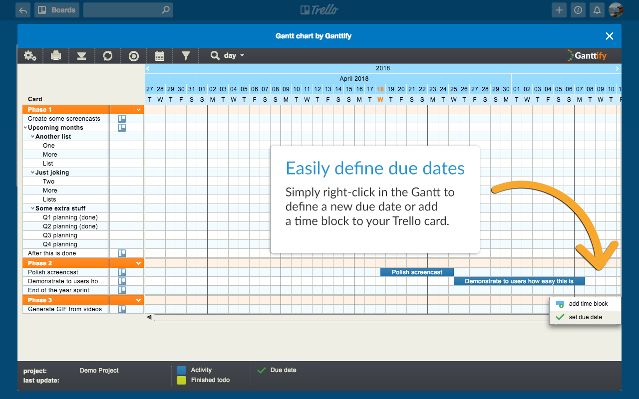 Gantt chart for Trello