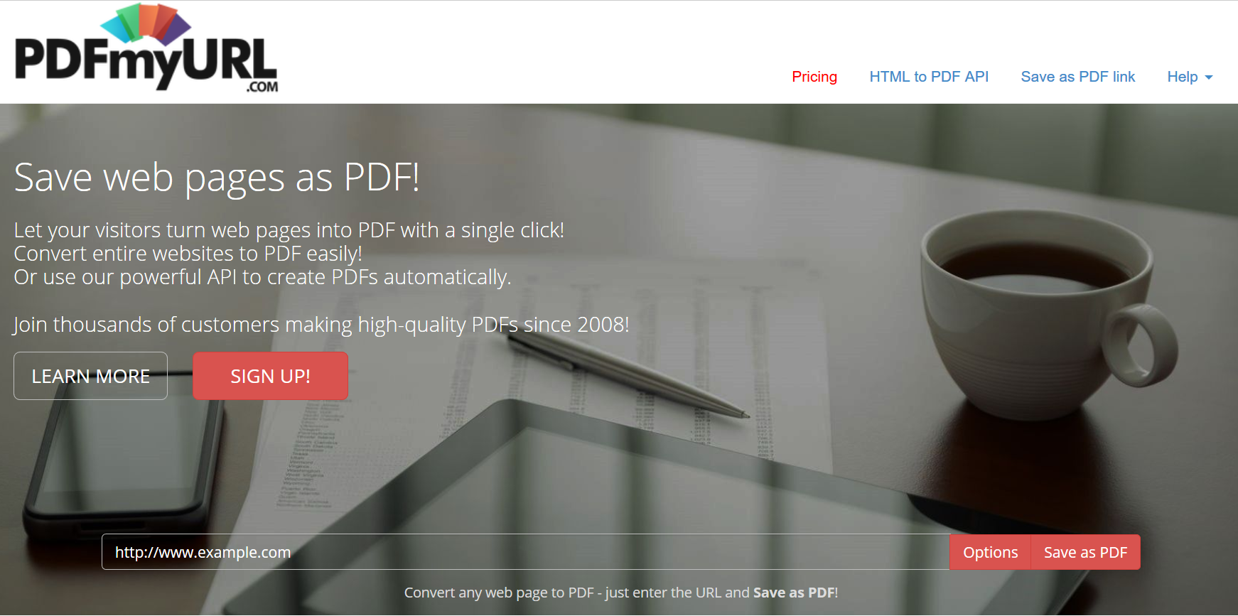 PDFmyURL save webpages as PDF