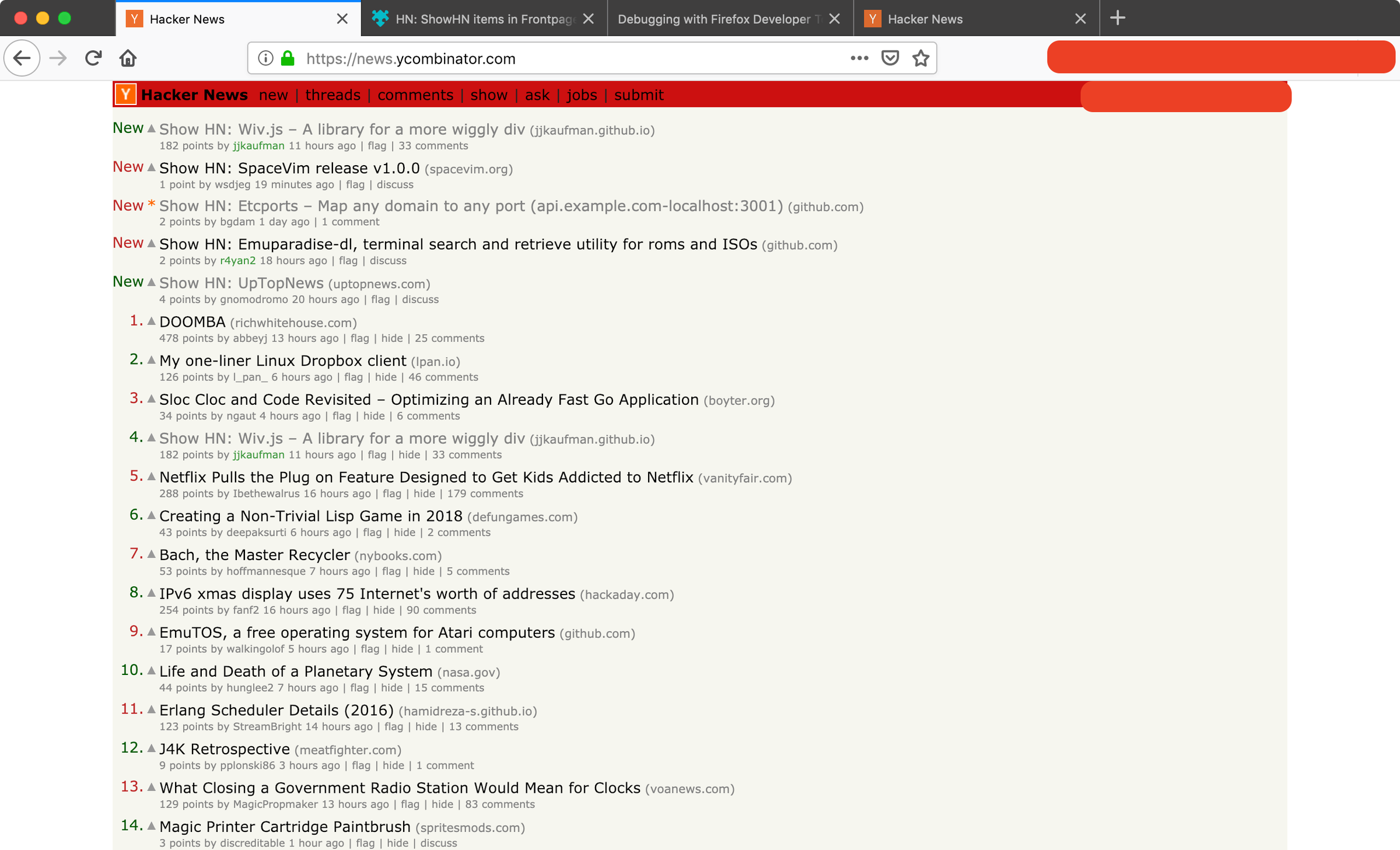 HN: ShowHN items in Frontpage