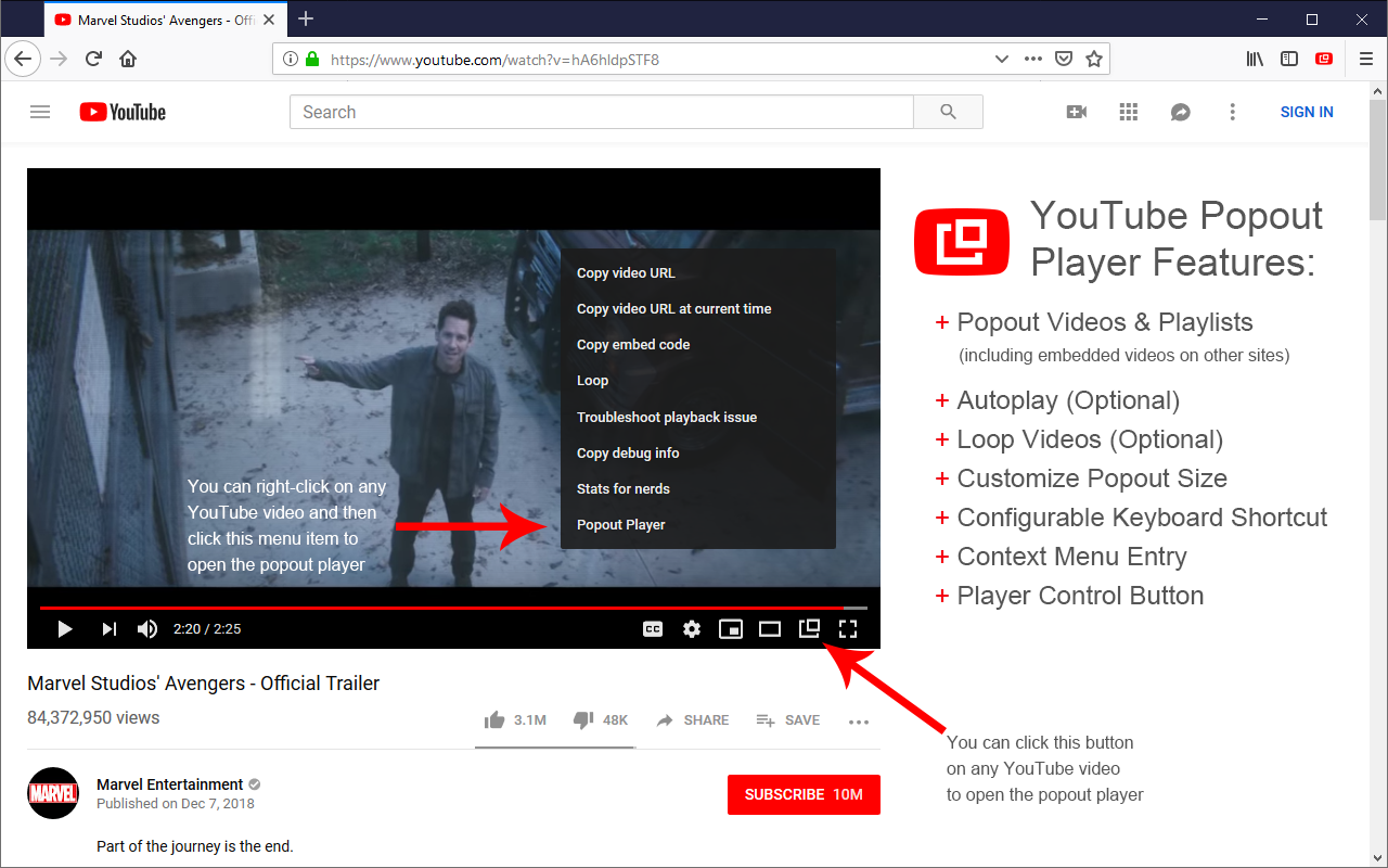 YouTube Popout Player