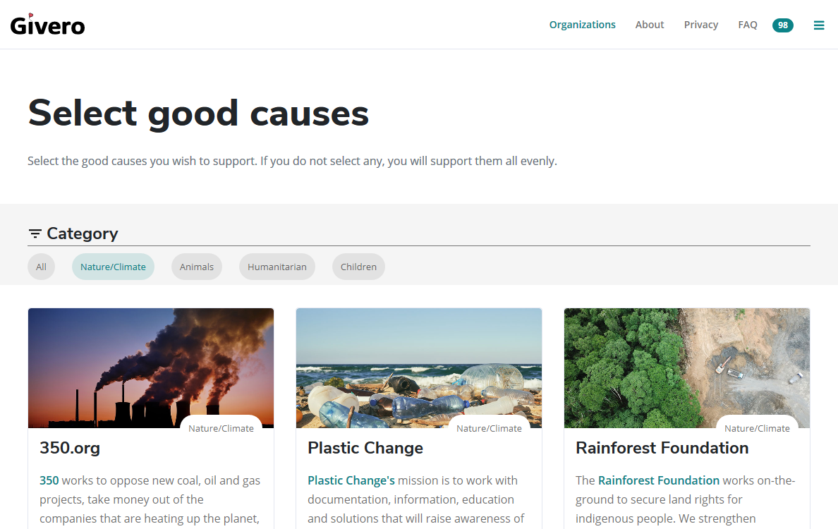 Givero - Search the web to support charities