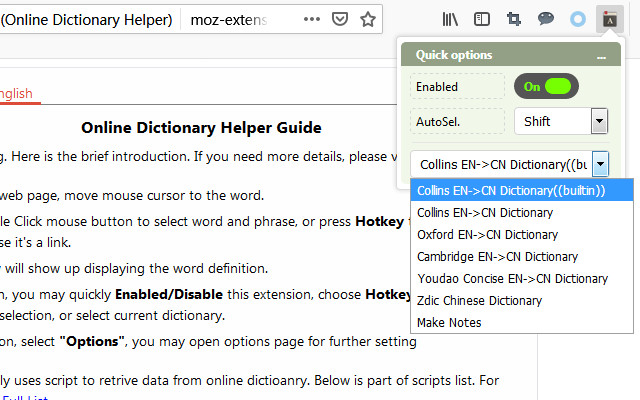 Online Dictionary Helper