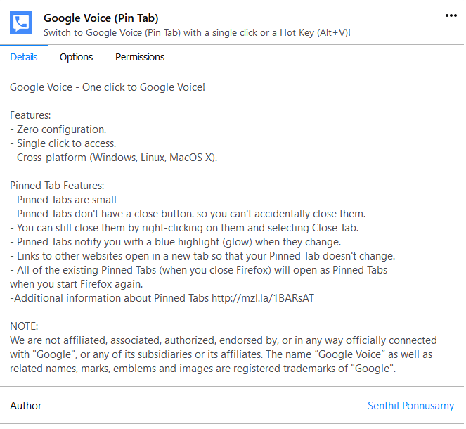 Google Voice (Pin Tab)