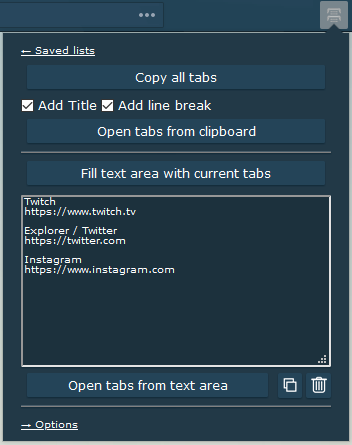 Copy/Paste and Save tabs list