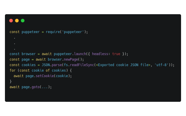 Export cookie JSON file for Puppeteer