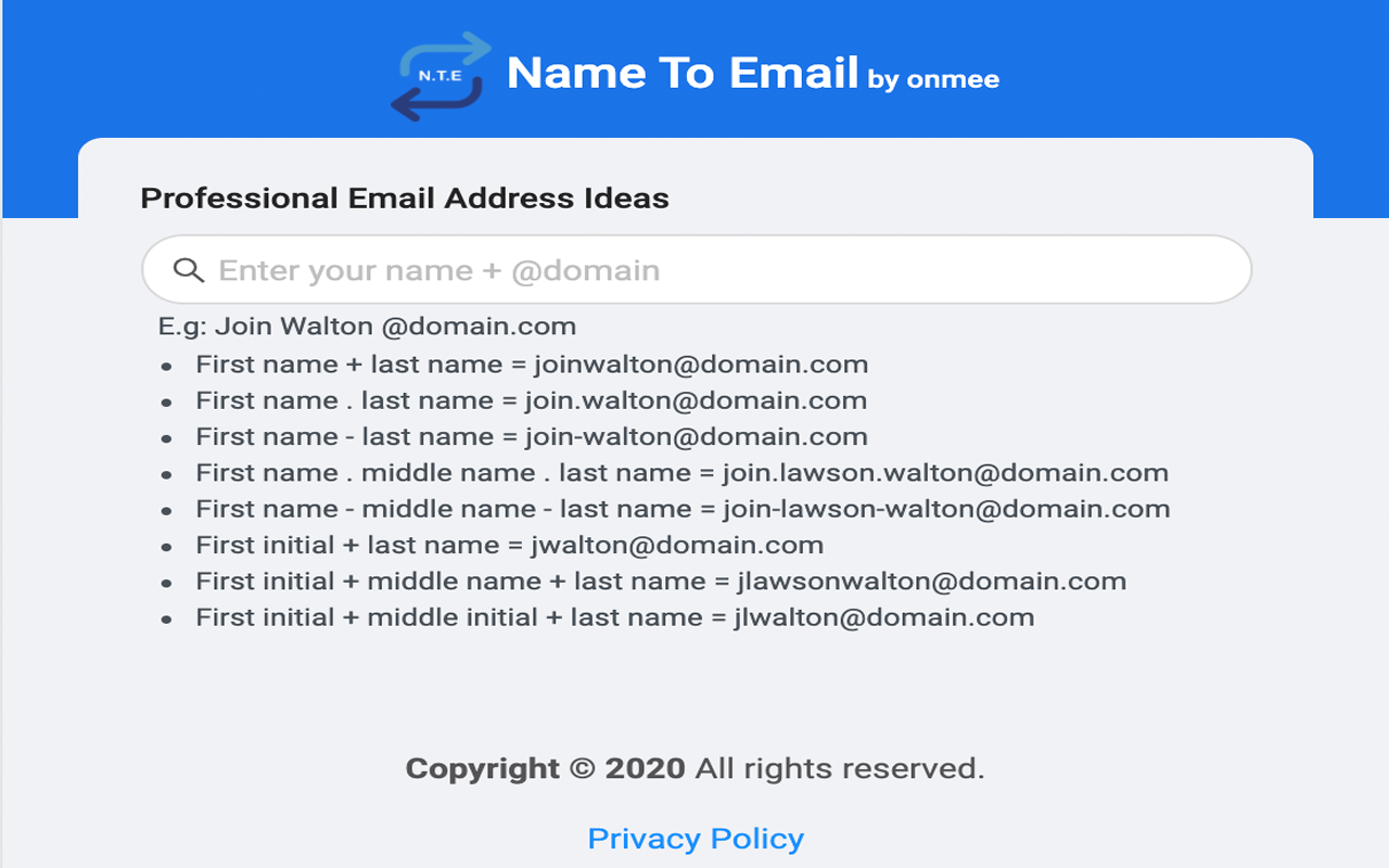 Name to Email by Onmee