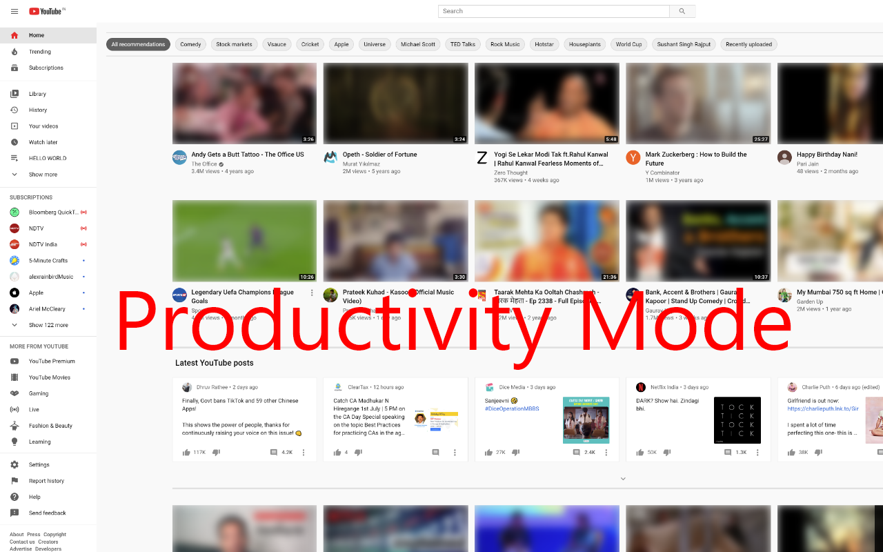 YouTube™ Productivity Mode