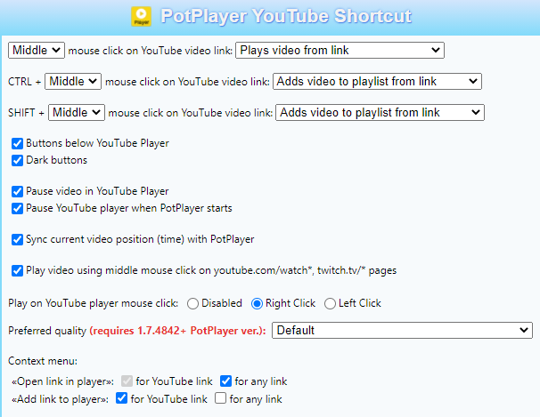 PotPlayer YouTube Shortcut, Open Links