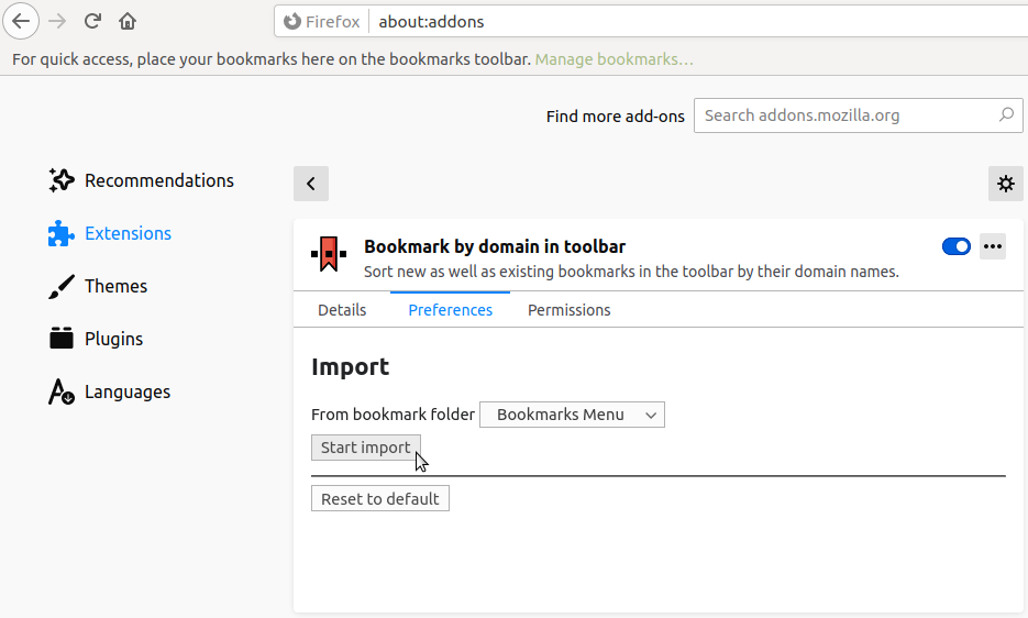 Bookmarks by domains in toolbar
