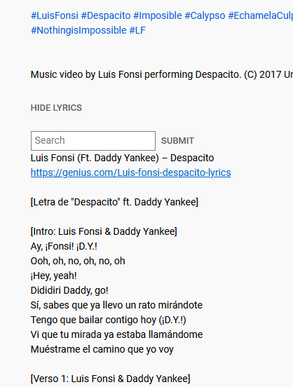 Youtube Lyrics