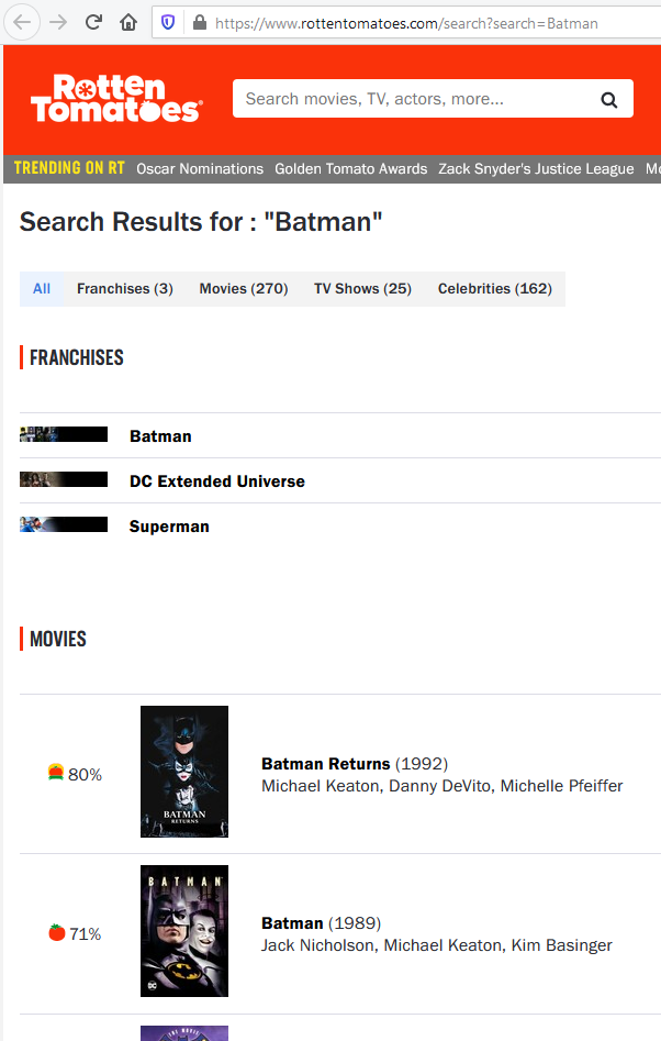 Rotten Tomatoes Search