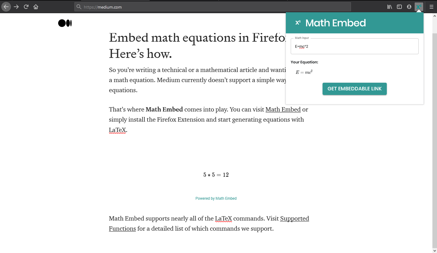 Math Embed: From LaTeX to embeddable link