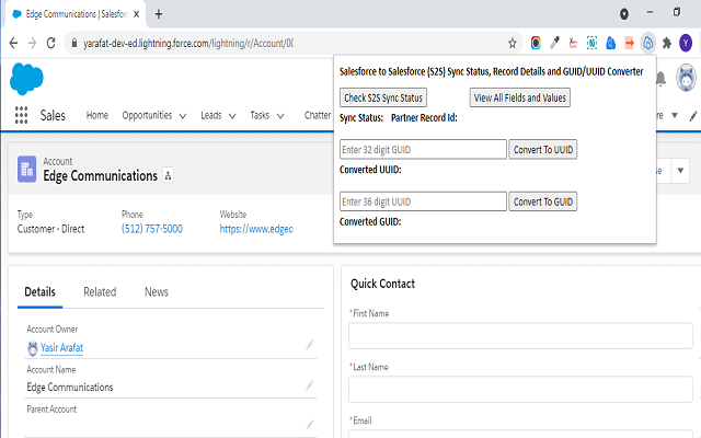 Salesforce to Salesforce Sync Status & Rec Detail