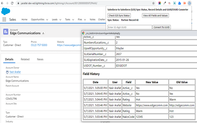 Salesforce to Salesforce Sync Status & Rec Detail