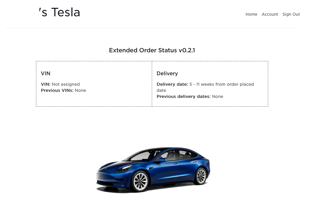Tesla Extended Order Status