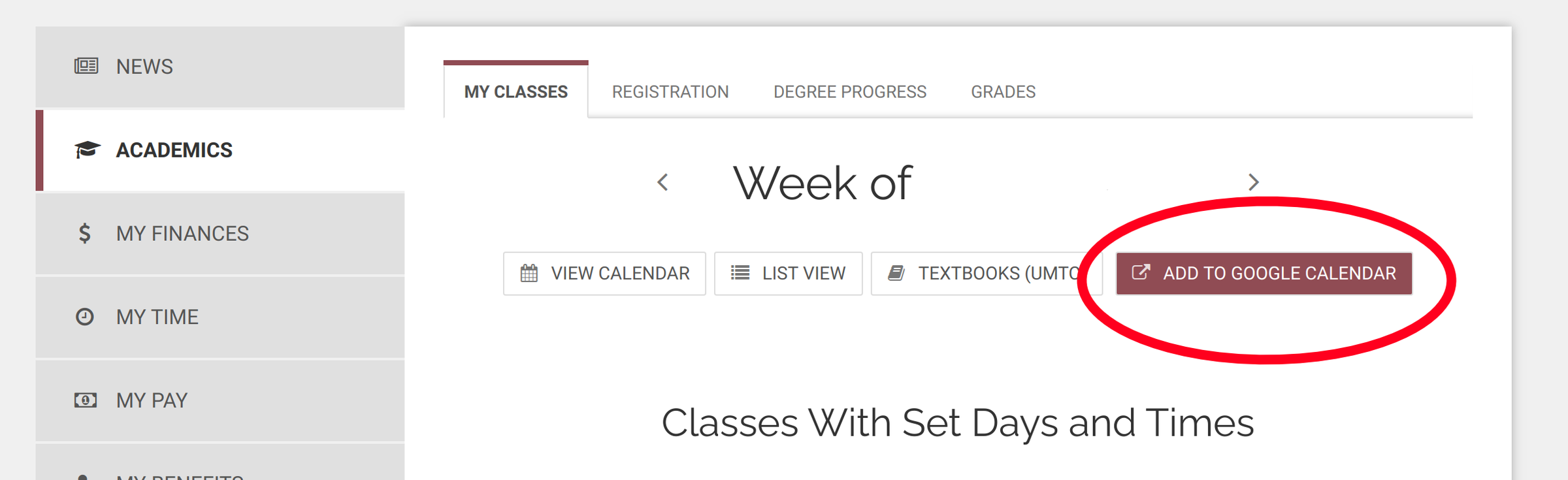UMN Classes to Calendar