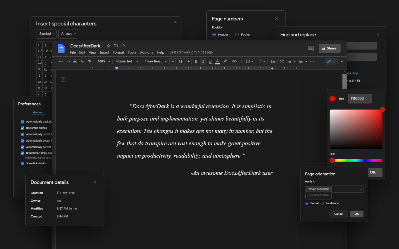 DocsAfterDark - Google Docs Dark Mode