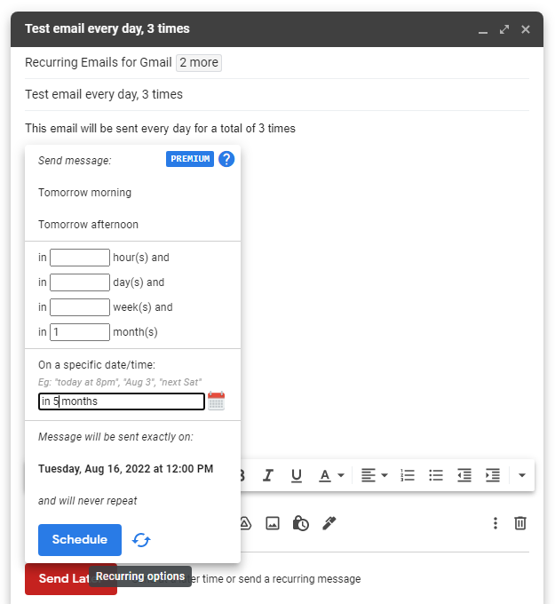Recurring emails for Gmail