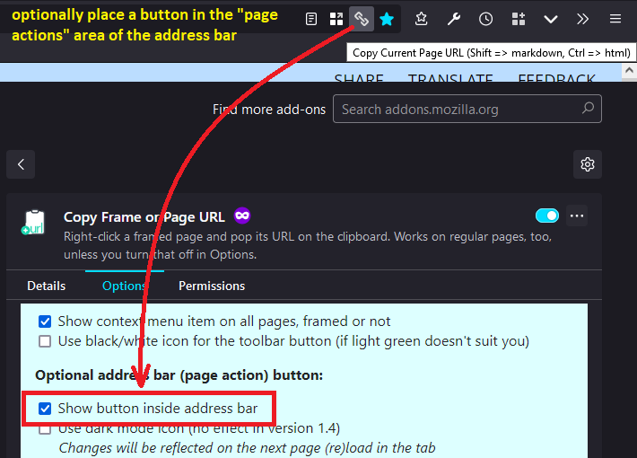 Copy Link Button / Copy Frame or Page URL