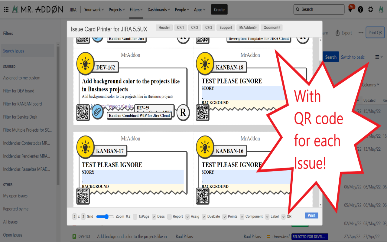 QR Issue Card Printer PRO for Jira Cloud