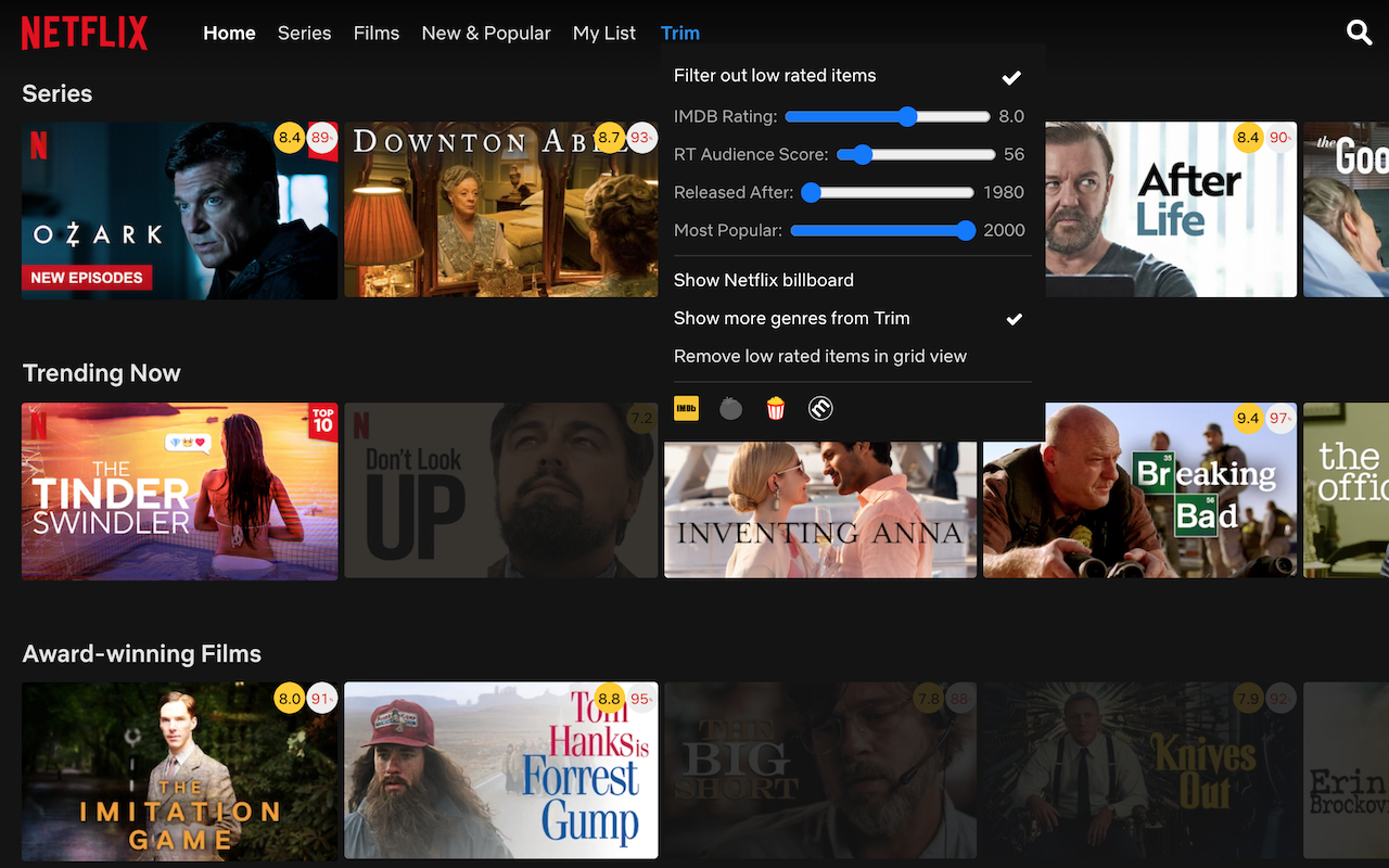 Trim: IMDB Ratings on Netflix and Prime Video