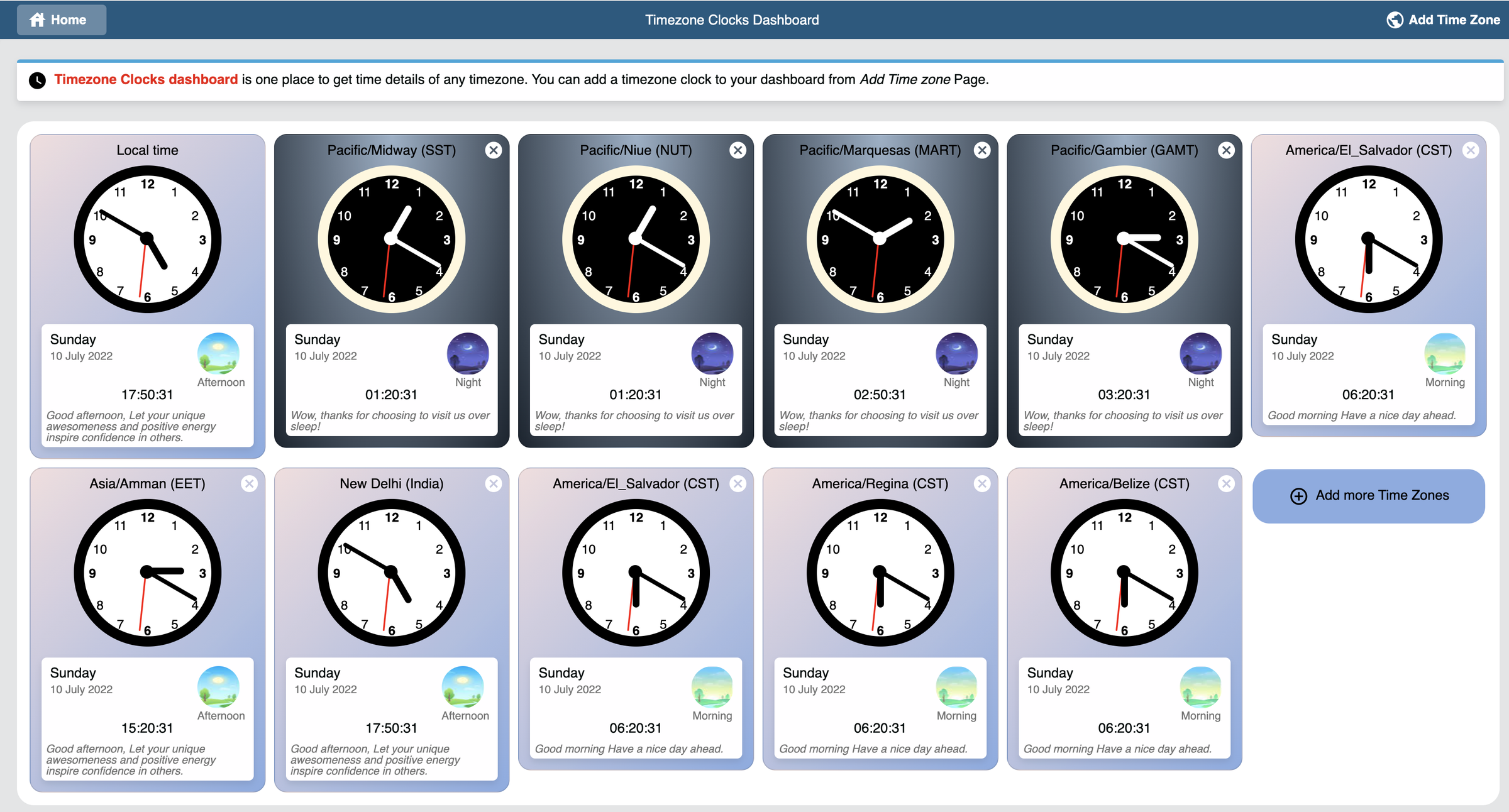 Timezone Clock Dashboard