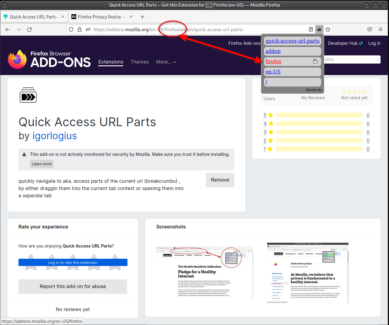 Quick Access URL Parts