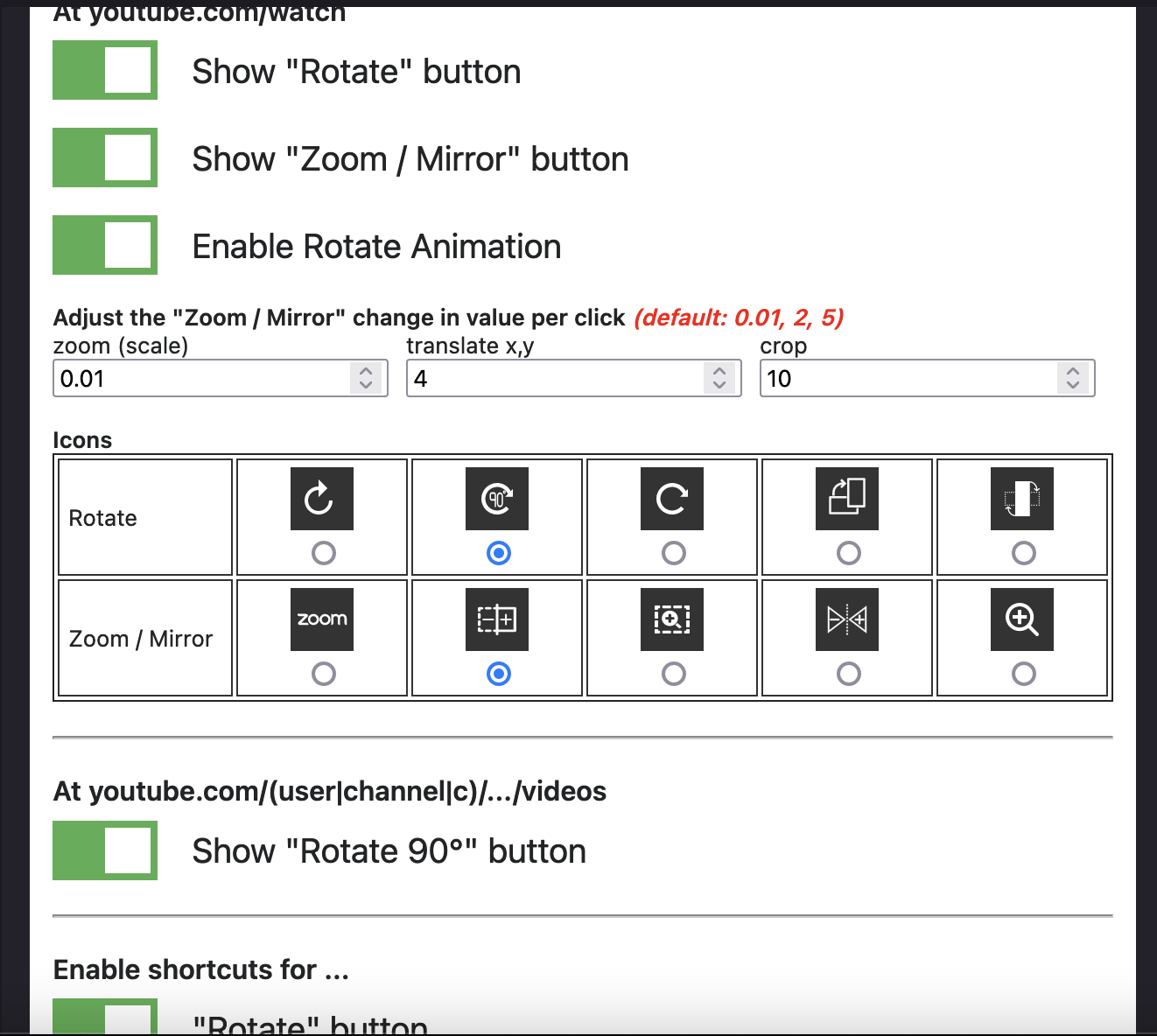 Rotate Youtube Video (+ Zoom / Mirror)