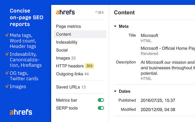 Ahrefs SEO Toolbar: On-Page and SERP Tools
