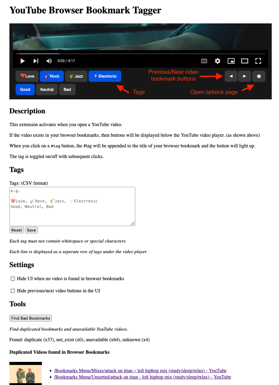 YouTube Browser Bookmark Tagger