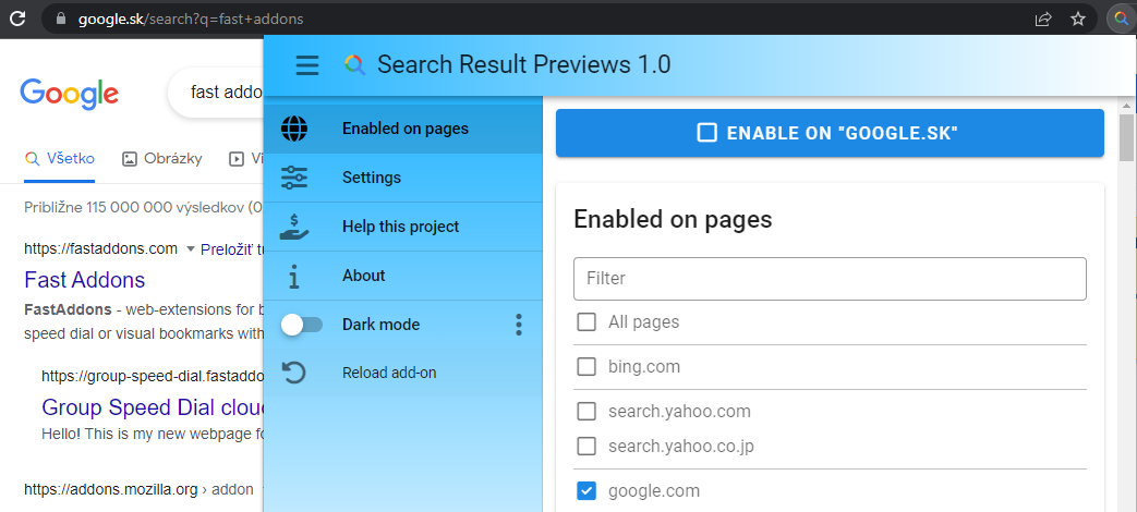 Search Result Previews