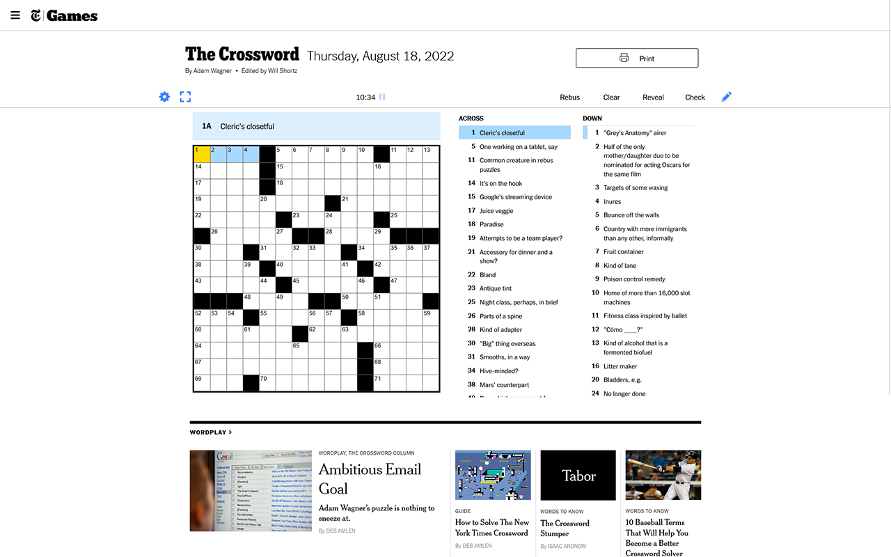 NYT Crossword Fullscreen