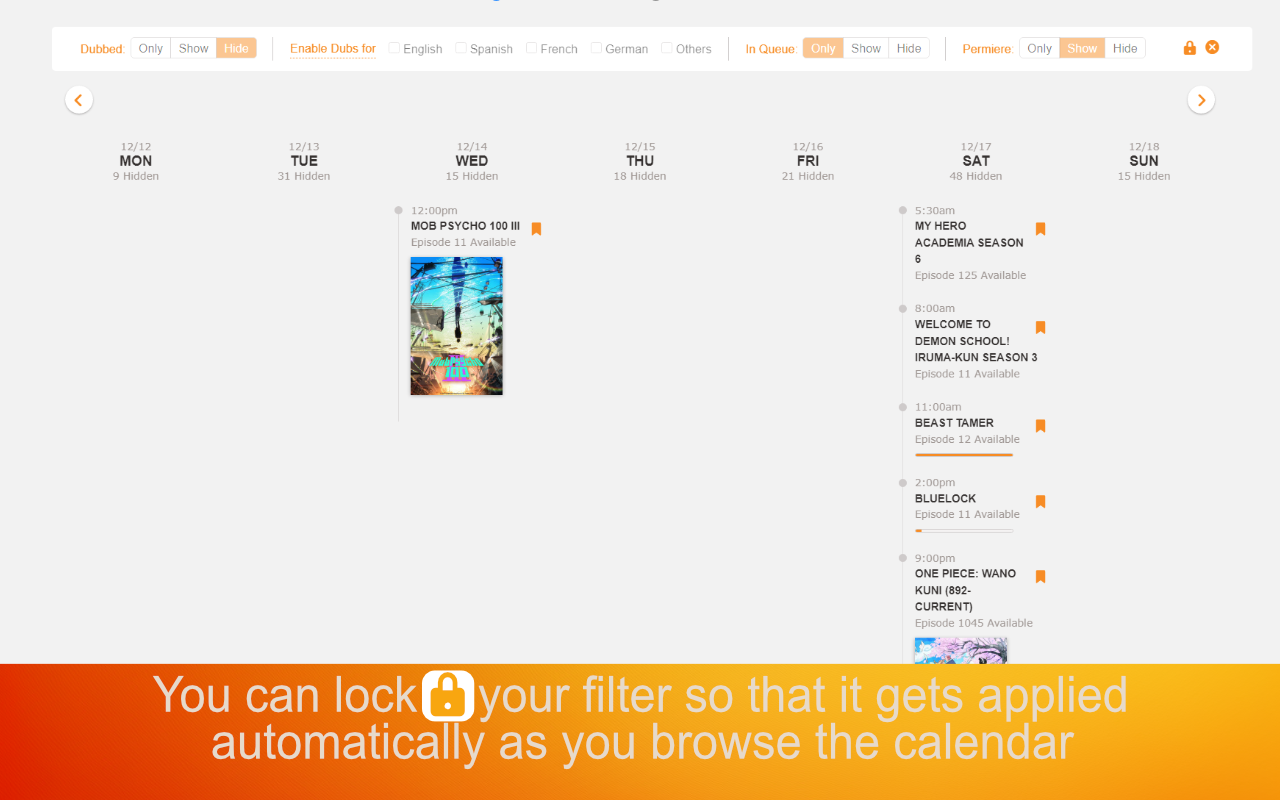 Release Calendar Filter for Crunchyroll