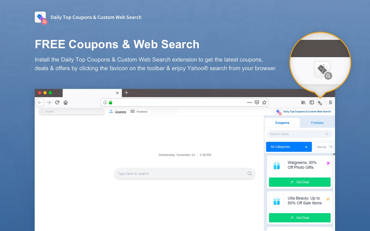 Daily Top Coupons & Custom Web Search
