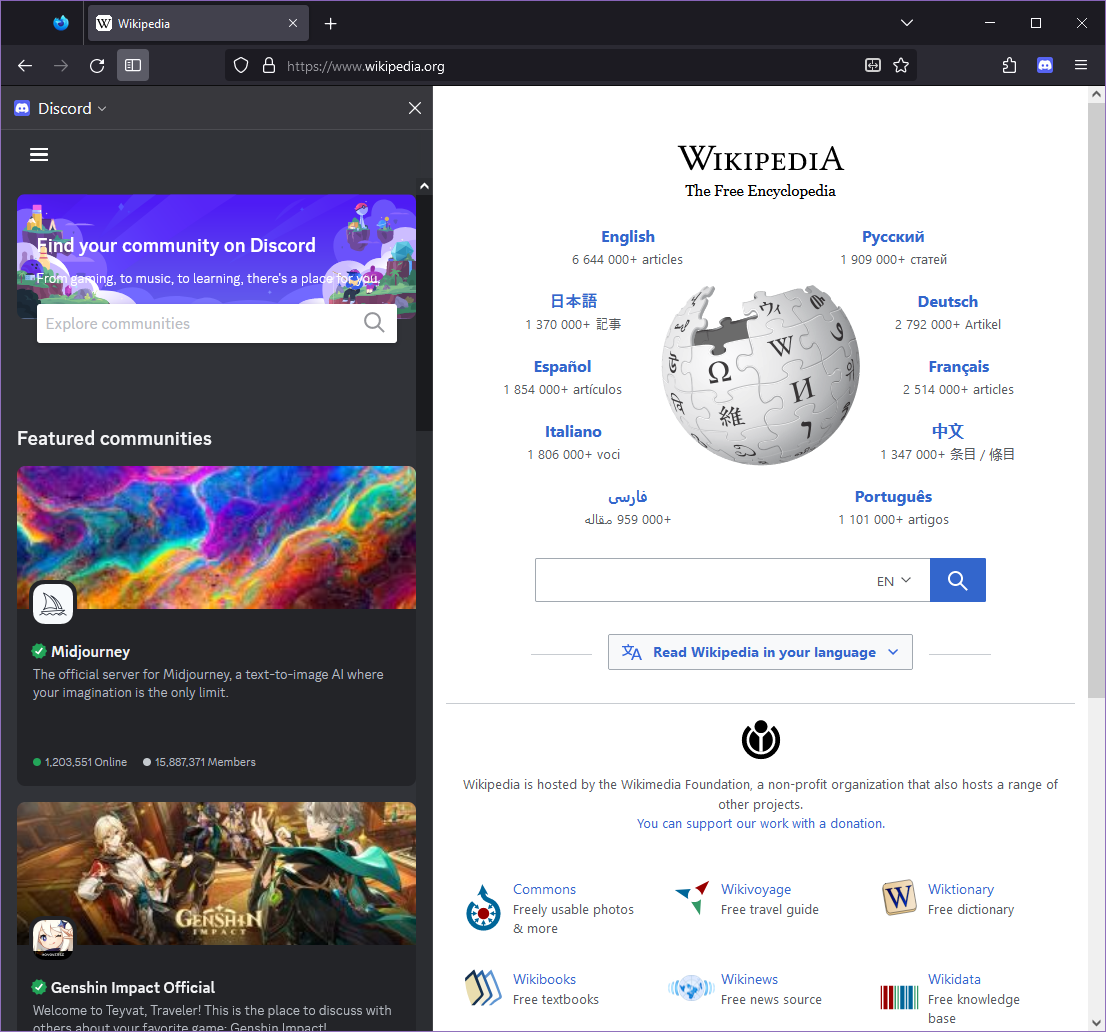 Discord in Sidebar